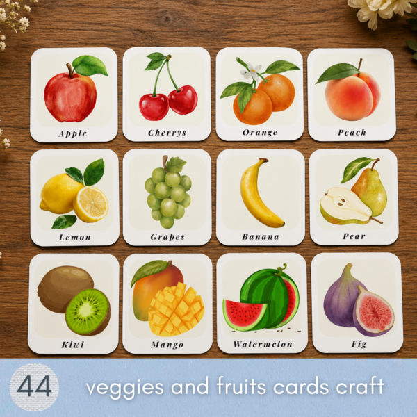 44 Fruits & Vegetables Flash Cards – Printable Food Vocabulary Cards for Kids